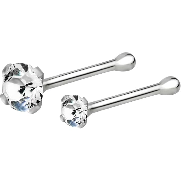thumbnail image 2 of 2pcs 22G 1.5mm CZ Prong Set Nose Bone – .925 Sterling Silver Nose Stud, 6mm Length 2 of 6