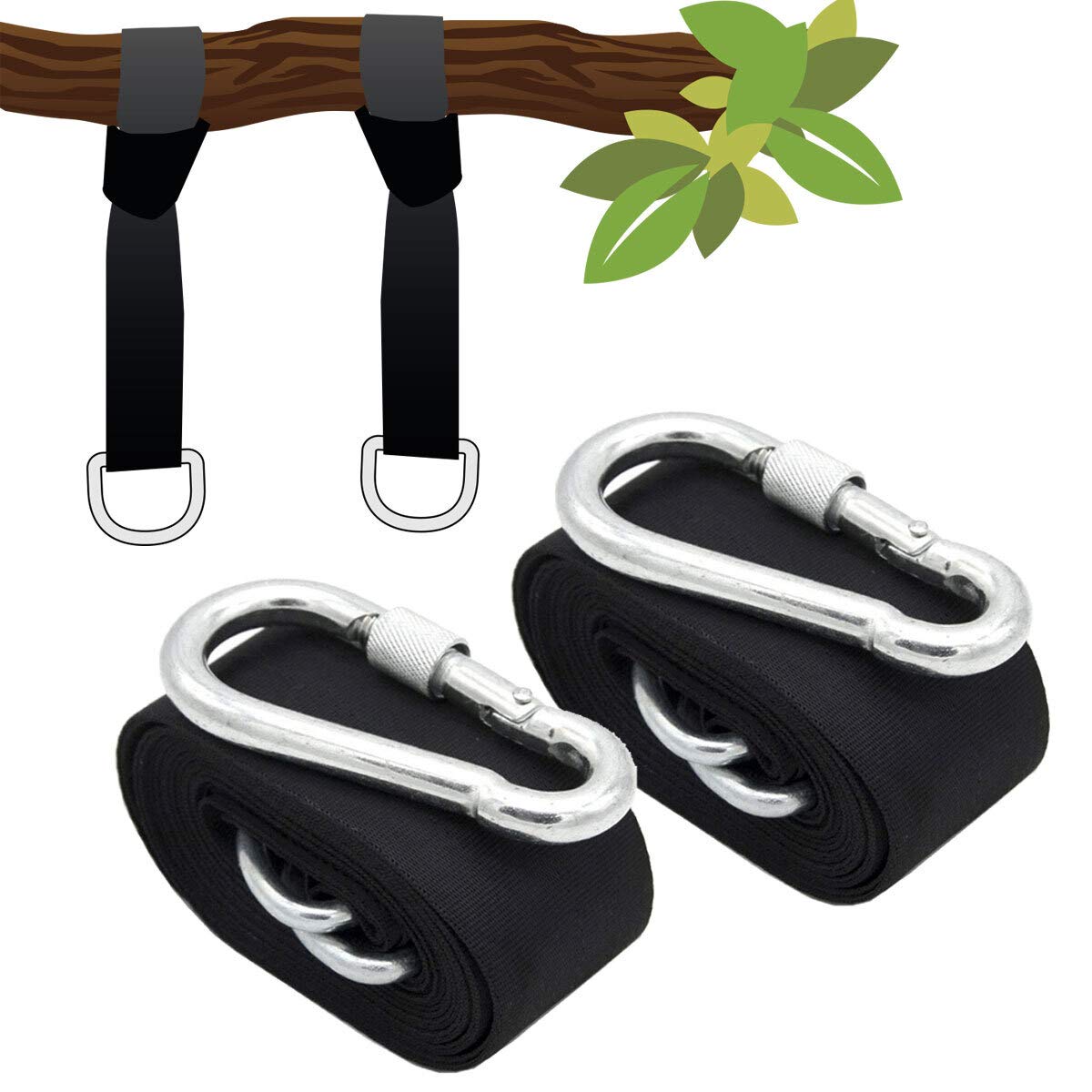 AMANKA 300 kg swing attachment 2 straps 300 x 5 cm tear-resistant tree suspension with carabiner hook.