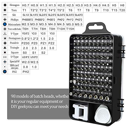 Precision Screwdriver Set, E.Durable 115 in 1 Magnetic Screwdriver Bit Set with Case Professional Screwdriver Repair Tool Kit for iPhone Xs/XS Max/XR/X/8/7/6/Plus,Cellphone/Computer/Tablet/PC