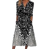 Akivide Womens Summer Boho V Neck Floral Print Half Sleeve Dress Casual Button Midi Dresses for Women with Pockets 2024