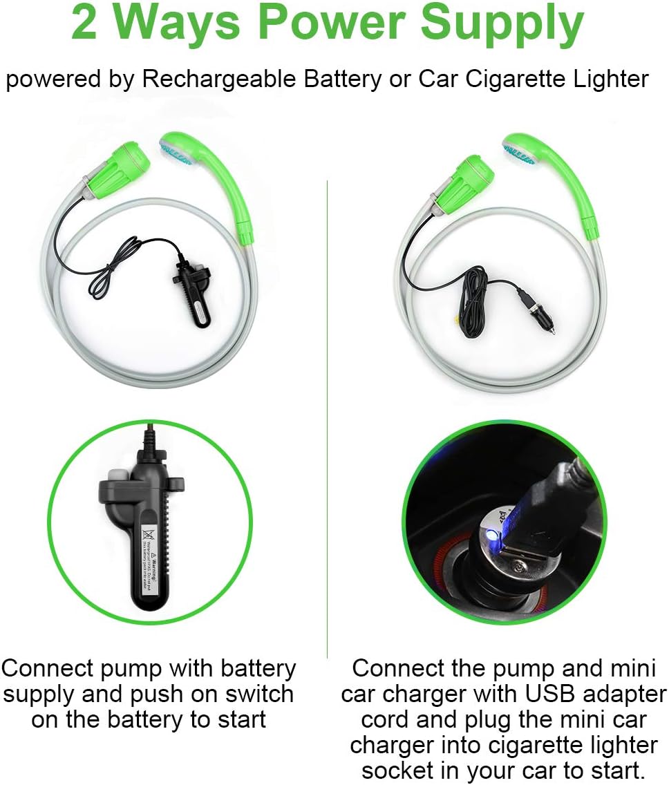 innhom Portable Shower Outdoor Camp Shower Camping Shower Camp Shower Pump, Electric Rechargeable Portable Shower, Powered by Rechargeable Battery or Car Cigarette Lighter 1 Year Warranty : Sports & Outdoors