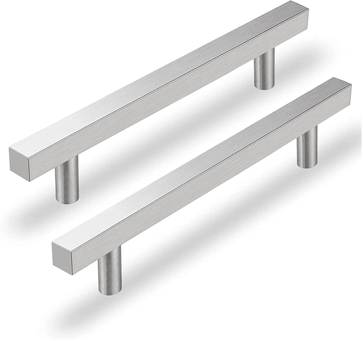 goldenwarm 10pack Kitchen Door Handles Cupboard Door Handles Chrome 128mm Kitchen Cabinet Handle -LSJ22BSS128 Brushed Nickel Cupboard Handle Stainless Steel Silver Square Wardrobe Handles