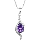 JO WISDOM Birthstone Necklace for Women Teardrop Cubic Zirconia Necklace 925 Sterling Silver Fine Jewelry Birthday Gifts for Women