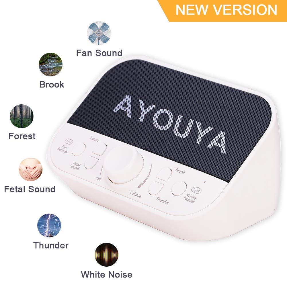 White Noise Machine,Portable Sleep Therapy Sound Machine with 28 Soothing Sounds 4 Sleeping Timer Dual Speaker Headphone Jack Adjustable Volume,Ideal for Baby Kids Adults,AC Adapter USB Cable Included