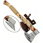 Poshland AX-7000 Custom Gift Forged Carbon Steel Viking Axe with Rose Wood Shaft, Viking Bearded Camping Axe