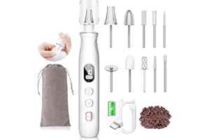 HSKAI® Professional Nail Drill Kit: Electric Nail File with LCD & Lamp, Long-Lasting Thick Toenail Grinder, Rechargeable & Cordless Toe Nail Dremel Tools for Women & Men Manicure and Pedicure Gifts