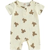 BULINGNA Newborn Infant Baby Boy Girl Summer Short Jumpsuit Short Sleeve Bear Print One Piece Romper Bodysuit Outfit