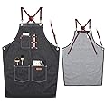VANTOO Denim Apron with Pockets for Men Women, Tool Work Apron for Chef Cooking BBQ Garden, Painting Woodworking, Gift for Him and Her
