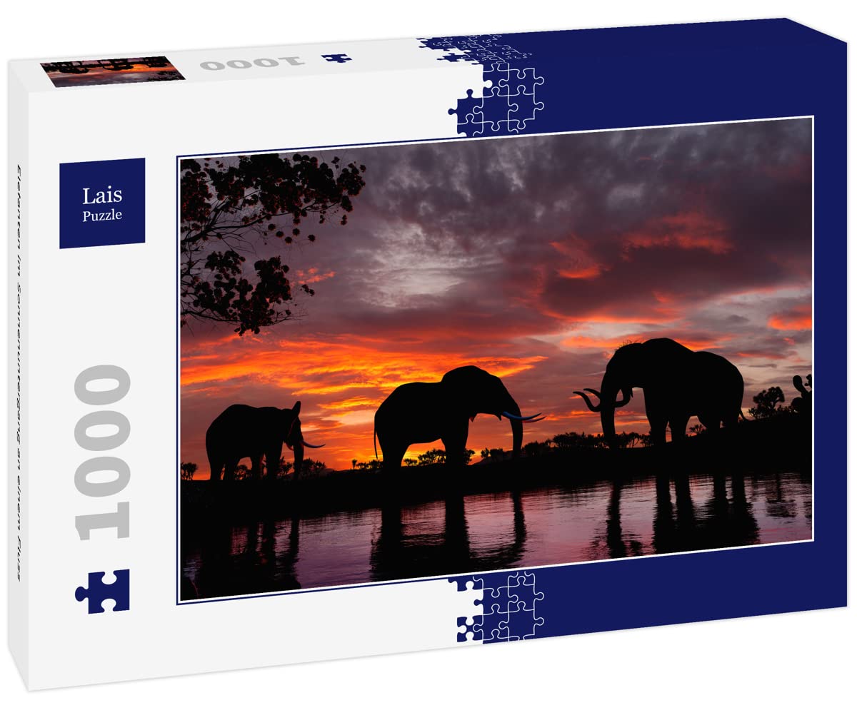 Lais jigsaw puzzle Elephants at sunset by a river 1000 pieces