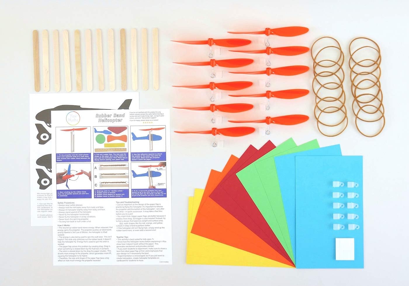 Flying Toys Comes With Instructions Diy Stem Project For Kids Unlabeled Plastic Propellers And More Youmake 10 Pack Rubber Band Helicopter Kit Toys Games