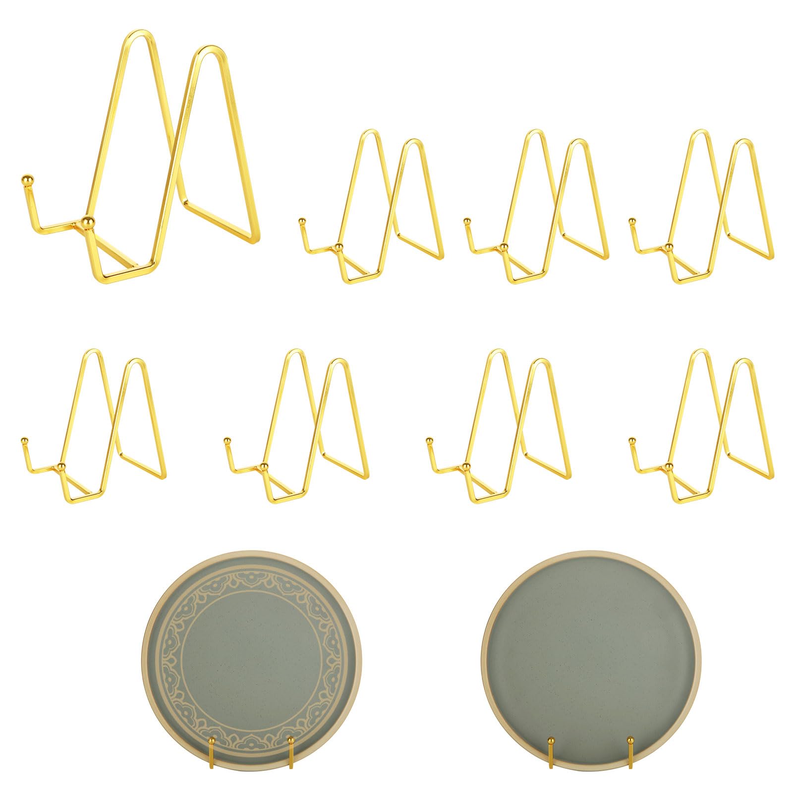 YAYODS 8PCS Plate Holder Easel Display Stand, 4 Inch Metal Plate Stands for Display, Gold Book Stands for Photo, Picture, Decorative Plates, Tabletop Art