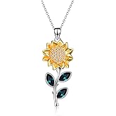 YFN Sunflower Necklace Sterling Silver Sunflower Crystal Pendant Necklace Sunflower Jewelry for Women Gifts