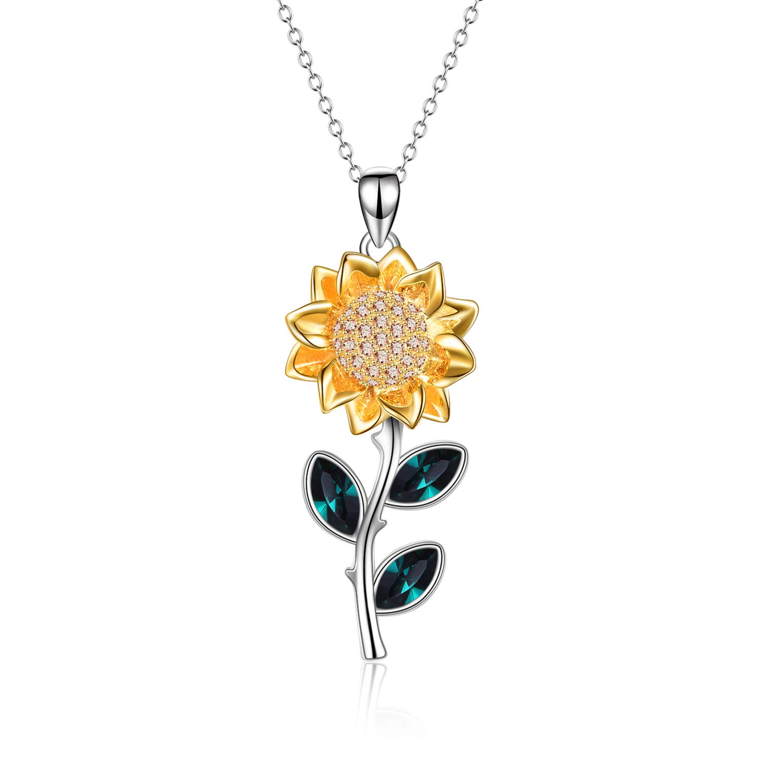 YAFEINI Sunflower Necklace Sterling Silver Sunflower Crystal Pendant Necklace Sunflower Jewelry for Women Gifts