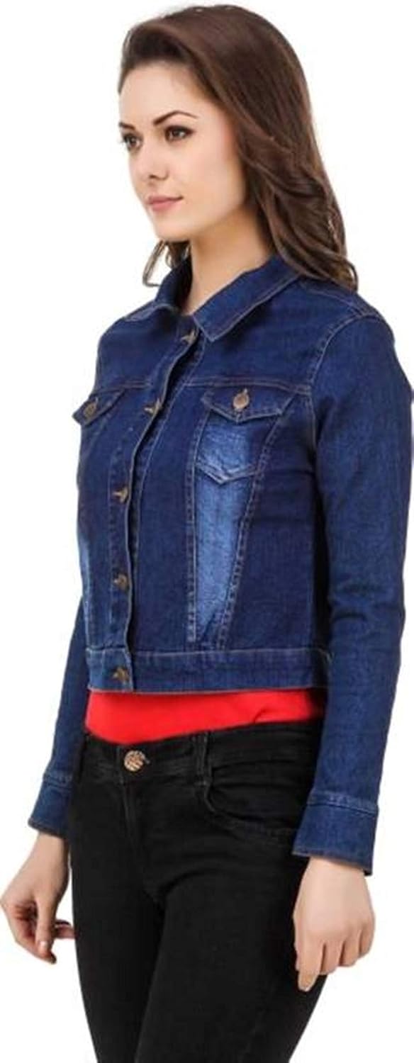 c.cozami full sleeves denim blue jacket for women
