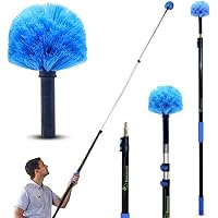 Cobweb Duster With Extendable Pole – 4 To 10FT Adjustable Stainless Steel Brush For High Ceilings, Fans & Outdoor Surfaces