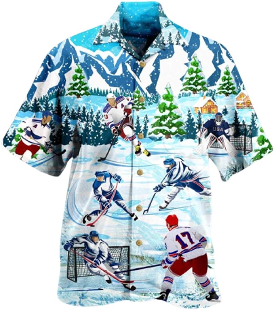 Let's Play Ice Hockey Snow Hawaiian Shirt Clothing