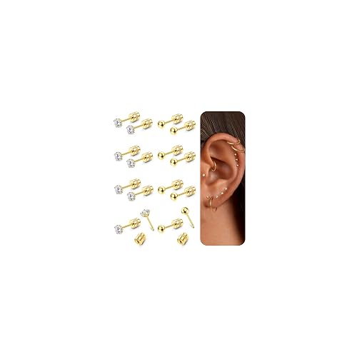 Chriscoco Small Flat Back Earrings for Women Men Hypoallergenic 316L Surgical Steel Earrings 18K Gold Plated 20G Studs Earrings Piercing Gold/Silver Helix Sleeper Cartilage Earrings Set 2/3/4/5mm,G-2
