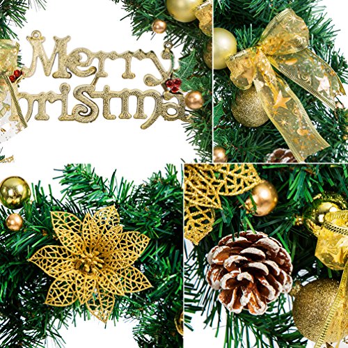 Christmas Wreath Large Front Door Wreath 15 Inch Wall Garland Decoration Christmas Party Decor (15.7", Gold) - Thumbnail 3
