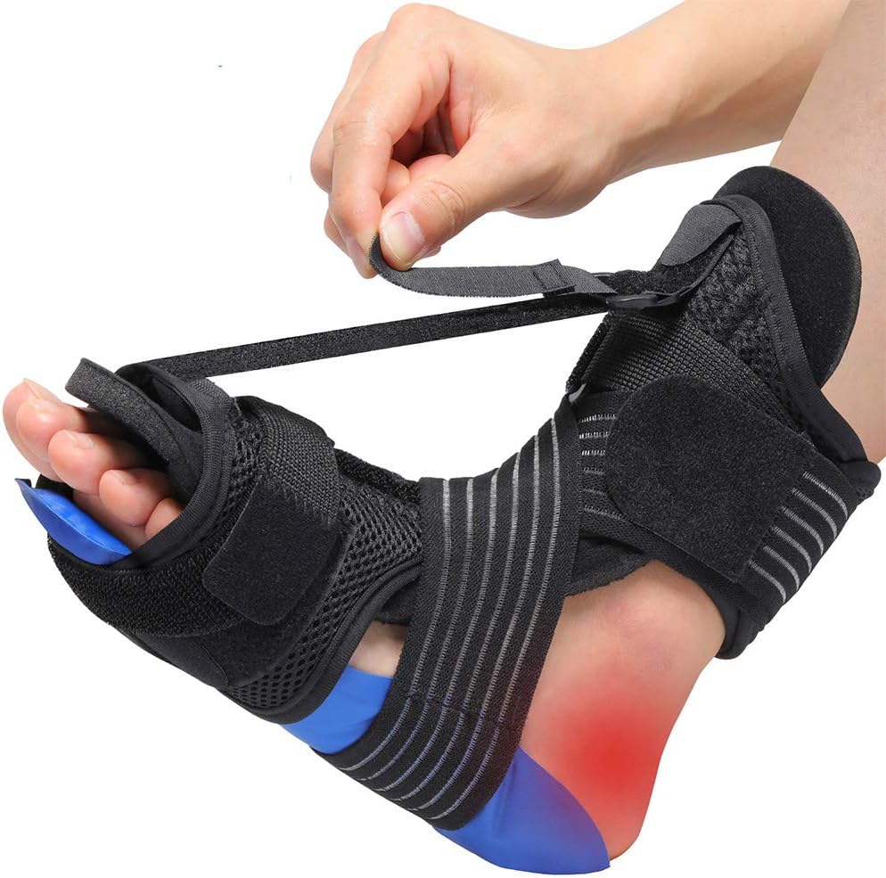 Plantar Fasciitis Night Splint Ankle Brace with Cold Pack Massage Ball Elastic Band for Arch Support Achilles Tendonitis Relief: Health & Personal Care