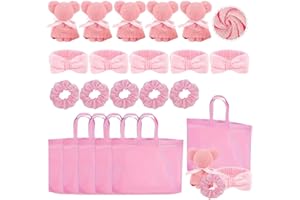 20 Pcs Sleepover Party Supplies Spa Party Favors Include 5 Teddy Bear Towels 5 Headbands 5 Hair Ties 5 Gift Bags for Slumber 