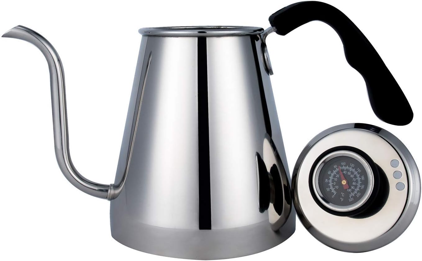 Amazon｜Miuly ドリップポット 温度計付き コーヒーケトル ステンレスポット やかん 細口 直火 IH 対応 1.0L｜ドリップ