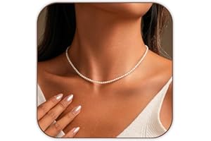 HENGSHENG Freshwater Pearls Choker Necklace for Women Tiny Small Rice Pearl Strand Necklace 18K Gold Plated Bolo Lock
