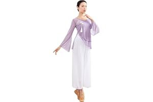 Angcoco Women's Chinese Knot Button Decor V-Neck Side Slit Dance Top