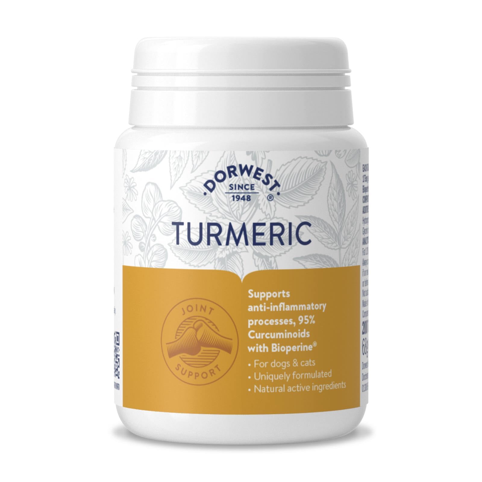 Dorwest Turmeric Tablets for Dogs and Cats, 200 Tablets, Easy-To-Absorb Turmeric Supplement, 95% Curcuminoids, Joint and Anti-Inflammatory Support