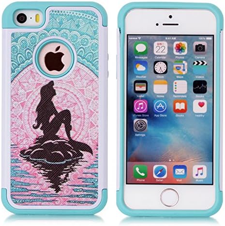 Iphone SE Case, Iphone 5S Case, Mermaid with Moon Mandala Pattern Shock-Absorption Hard PC and Inner Silicone Hybrid Dual Layer Armor Defender Protective Case Cover for Apple iphone 5 5S and iphone SE
