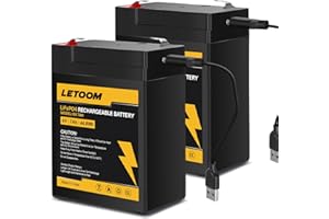 LETOOM 6V Battery LiFePO4 USB Rechargeable 7Ah Lithium Phosphate Battery 2000+ Cycles for Ride On Toys, Deer Feeder, Emergency Light, Game Feeder,Alarm System (6V 7Ah 2 Pack)