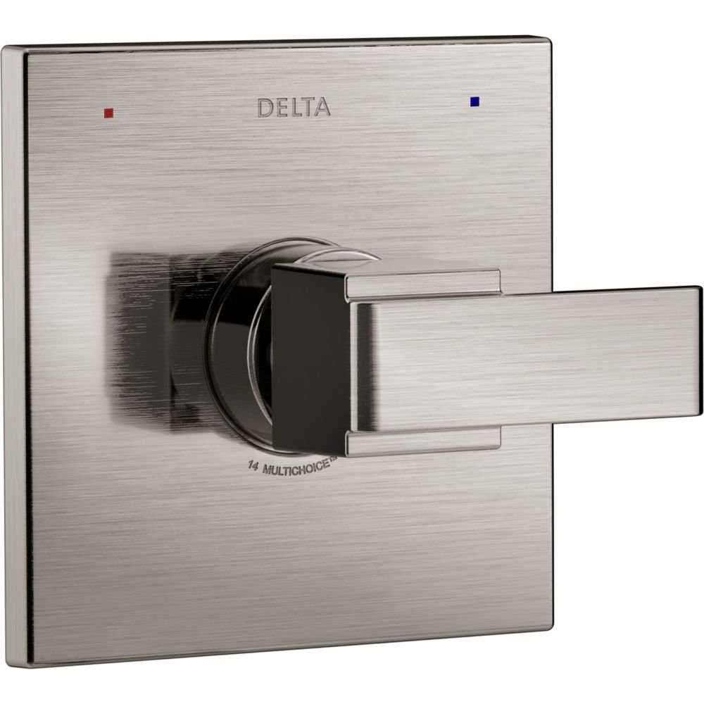 Photo 1 of Delta Faucet Ara 14 Series Single-Function Brushed Nickel Shower Valve Trim Kit, Shower Handle, Delta Shower Trim Kit, Stainless T14067-SS (Valve Not Included)