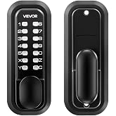 VEVOR Mechanical Keyless Entry Door Lock, 2.0 Code Upgrade, 4-7 Digits Code, Single-Sided Push Button Combination Mechanical Keypad Door Knob, Auto Locking, for Garden Gates, Indoor or Outdoor, Black