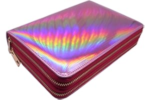 Mezerdoo 216 Slots Stamping Plate Holder Case Rainbow Laser Design Round Square Rectangular Nail Art Stamp Template Organizer 1pcs Empty Nail Art Plate Case Bag (pink- 216 Slots)