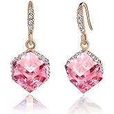 Austrian Crystal Cube Drop Dangle Earrings for Women 14K Gold Plated Hypoallergenic Jewelry