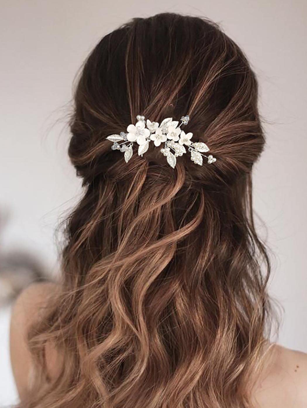 Vakkery Flower Wedding Hair Comb Silver Pearl Headpieces Bridal Hair Accessories for Women and Girls