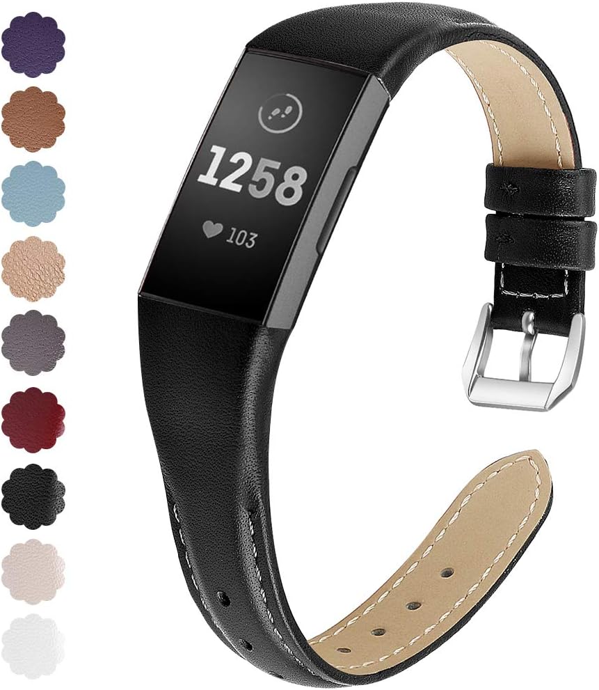 KIMILAR Strap compatible with Fitbit Charge 3 / Charge 4 for Women Men, Replacement Armband Premium Leather Band Strap for Charge 4 / Charge 3 / SE Fitness Tracker