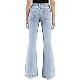 Feuoive Girls Flare Jeans High Waisted Stretch Bow Bell Bottom Cute Y2K Denim Pants with Pockets 7-14Y