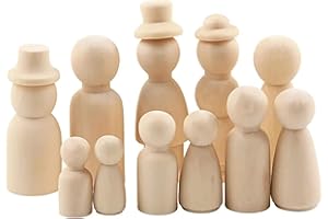 LinamHoz 79pcs Wooden Peg Doll Set, Various sizes of nail doll bodies wooden figures for Painting Craft Art Projects Peg Game