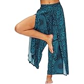 Ainuno Boho Pants Wide Leg Palazzo Pants with Slits for Women Flowy Hippie Pant Thin