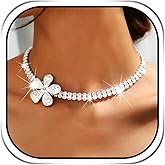 Sixexey Rhinestone Choker Necklace Silver Crystal Necklace Jewelry Flower Prom Wedding Jewelry Necklace for Women