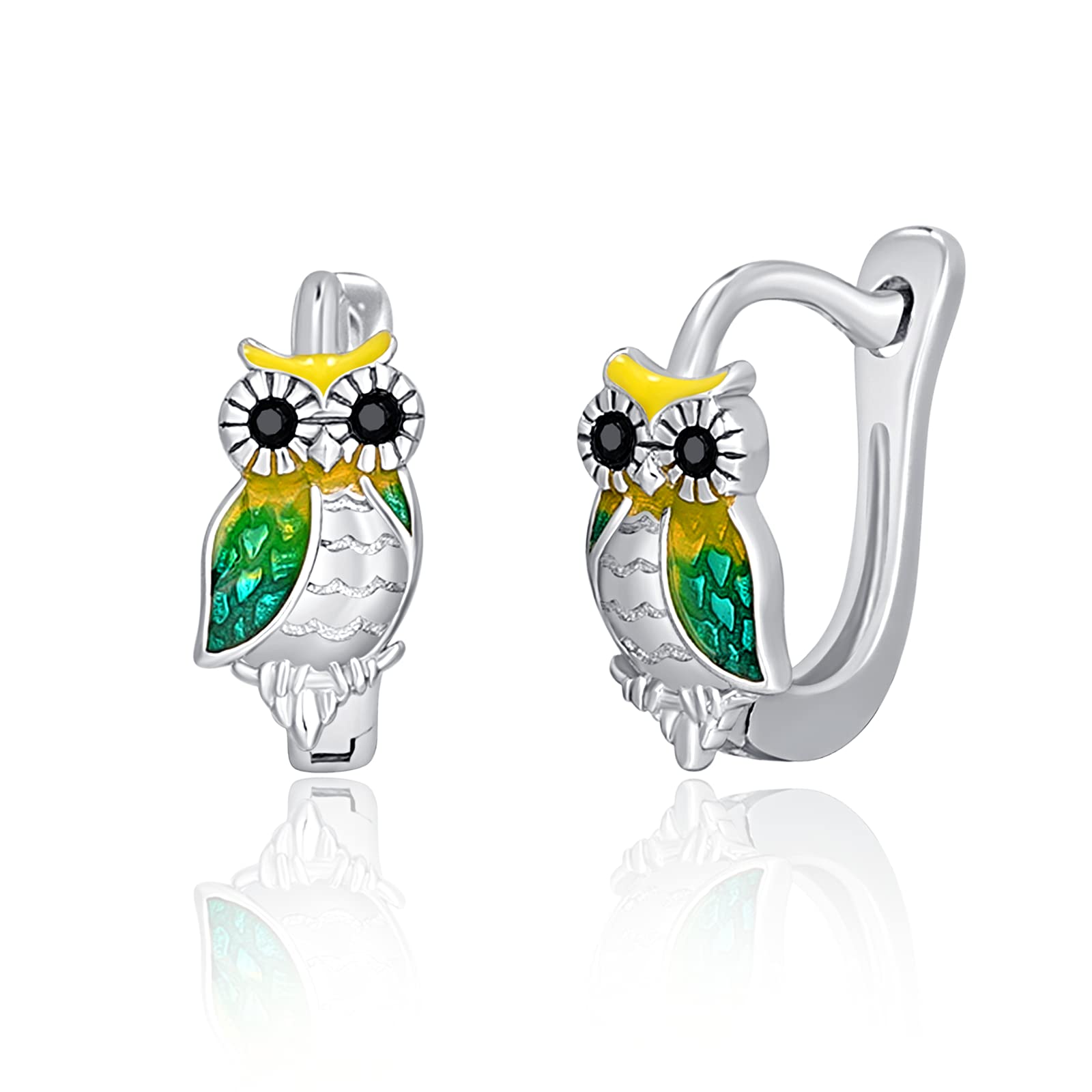 KINGWHYTE Owl Earrings 925 Sterling Silver Owl Hoop Earrings Cute Jewellery Gifts for Animal Lovers Women Girls Friends