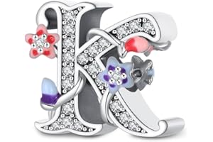 Tedit 925 Sterling Silver Letter A-Z Charm Beads, compatible with Pandora bracelets, dangle pendant charms, suitable for neck