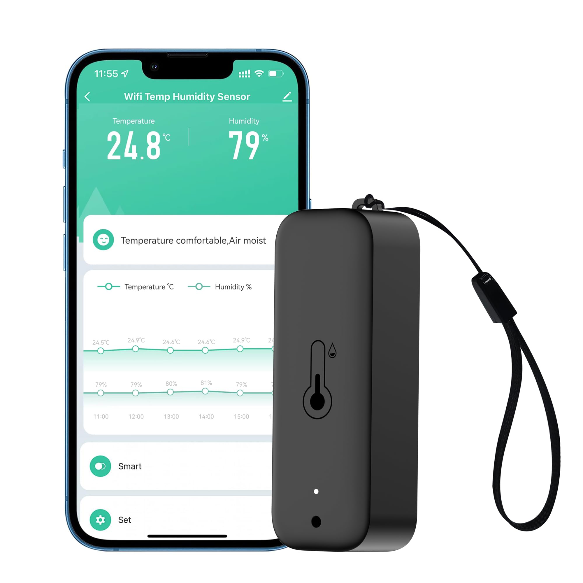 Wi-Fi Smart Thermometer Hygrometer: Wireless Temperature Humidity Sensor with App Alerts, Data Storage Export, Waterproof Remote Monitor for Cellar Greenhouse, Compatible with Alexa (1 Pack)