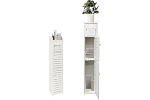 KISSWILL Small Bathroom Storage Cabinet, Slim Toilet Paper Storage Cabinet with 2 Doors & Shelves, Over Toilet Storage Cabinet for Skinny Bathroom Space Corner (White)