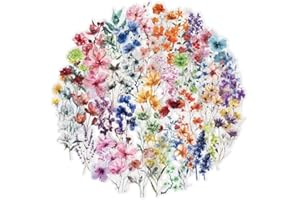 Nivofu 100pcs Floral Stickers, Decorative Transparent Flower Stickers, Waterproof Aesthetic Vinyl Stickers for Cup Laptop Lug