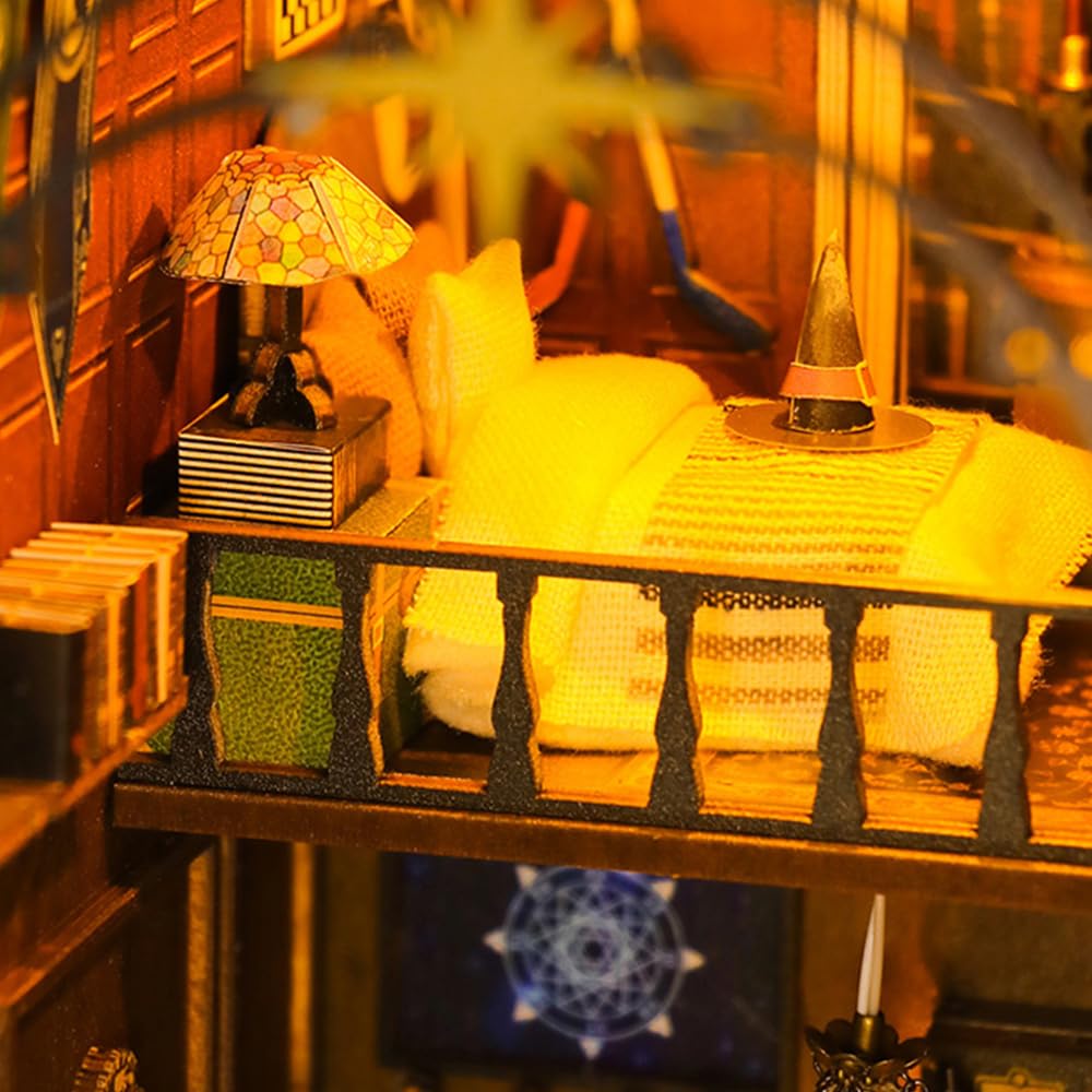DIY Book Nook Kit, DIY Dollhouse Booknook, 3D Wooden Puzzle Booknook Miniature Kit with LED Light, DIY Dollhouse Miniature Kit (M2311)