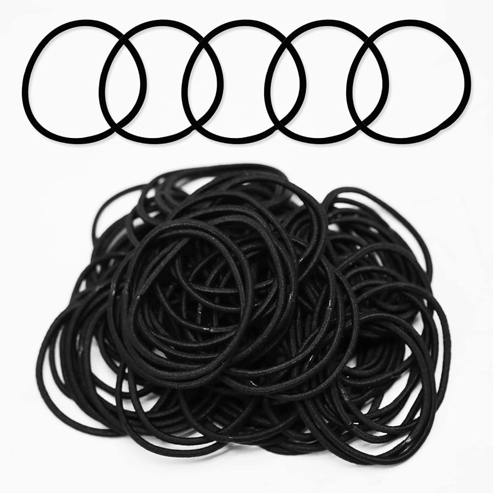 SZCXDKJ 100pcs Black Elastic Hair Bands 4cm Thin 1.4mm Kid Ponytail Holders