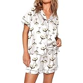 AINAC Womens 2 Piece Cowgirl Pajamas Satin Silk Western Cute Pjs Cowboy Boots Short Sleeve Button Up Shorts Pjs Loungewear