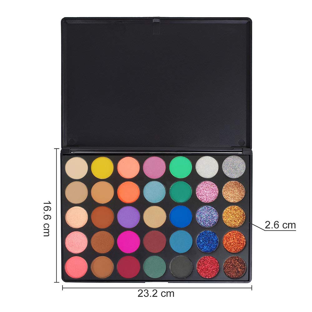 Glitter Eyeshadow Palette, FindinBeauty 35 Bright Colors Matte and Shimmery Silky Powder - Long Lasting and Pigmented Pressed Glitter Eye Shadow Makeup Set (35N10)