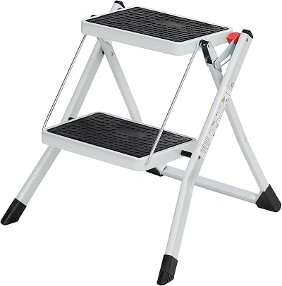 SONGMICS 2 Step Ladder Heavy Duty Steel Folding Portable 150 kg GSL02WT White